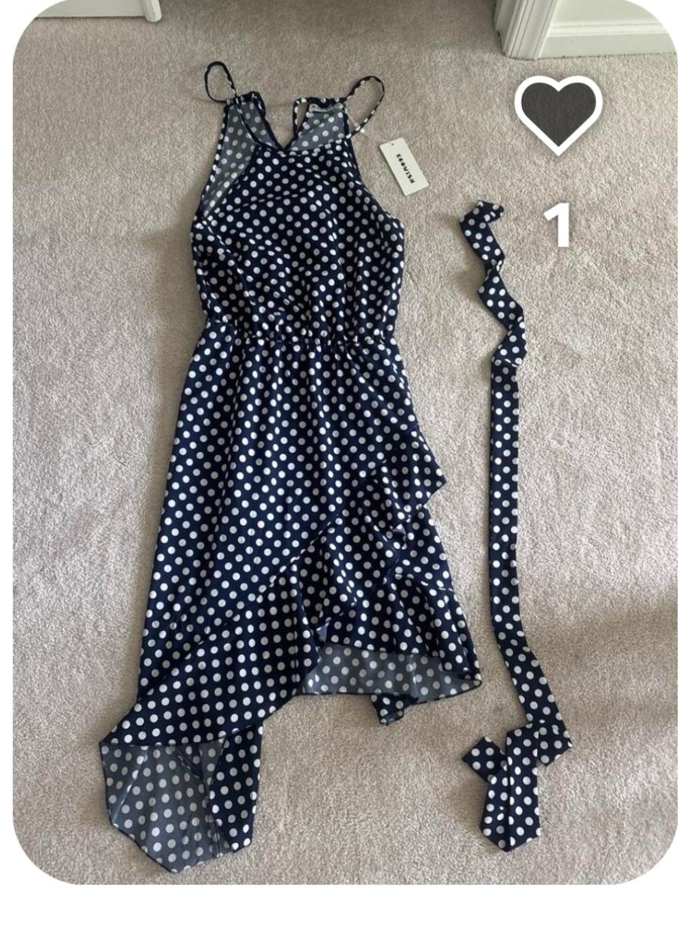 Navy Polka Dot Midi Dress with Tie Belt